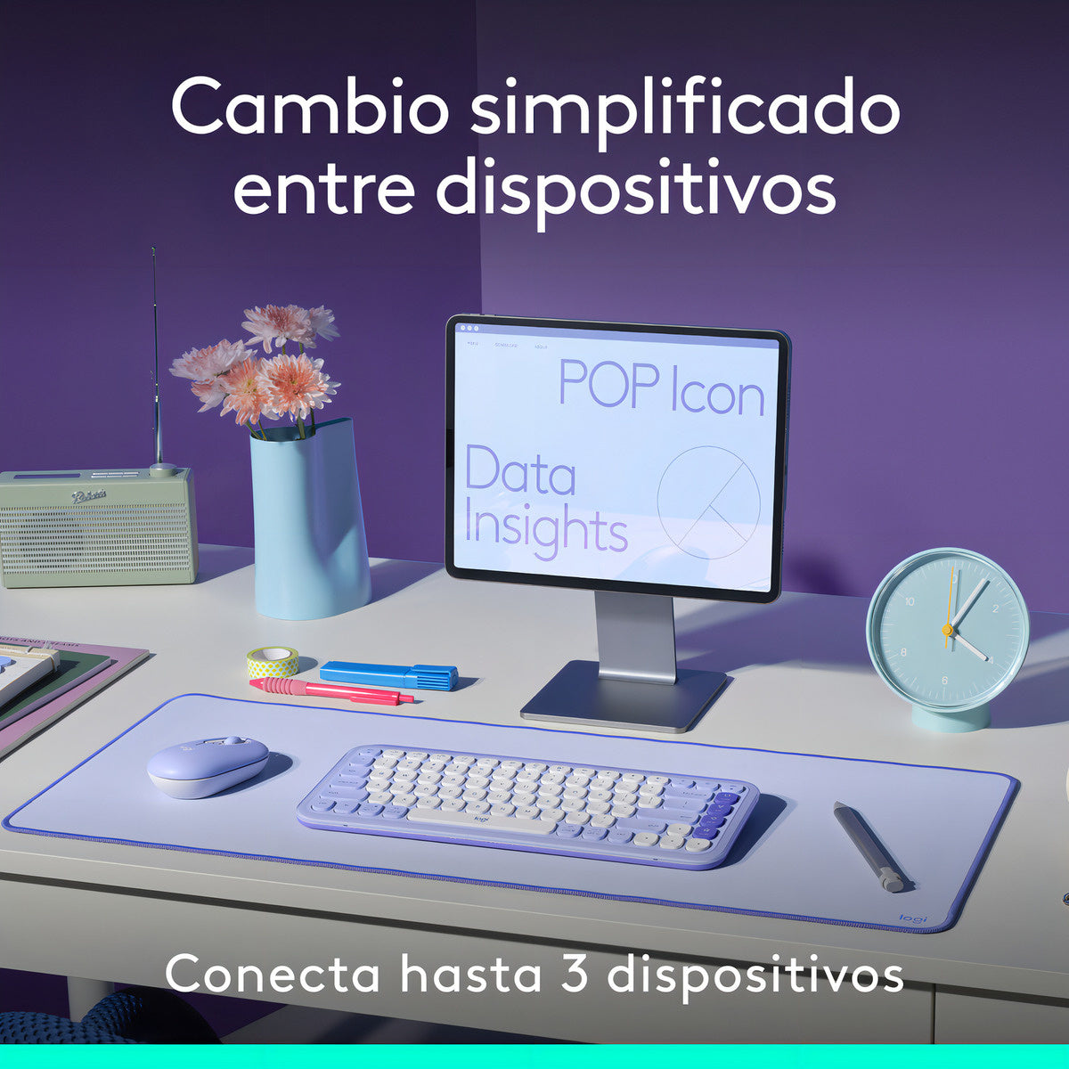 Kit Teclado Y Mouse Logitech Pop Icon Español Lila