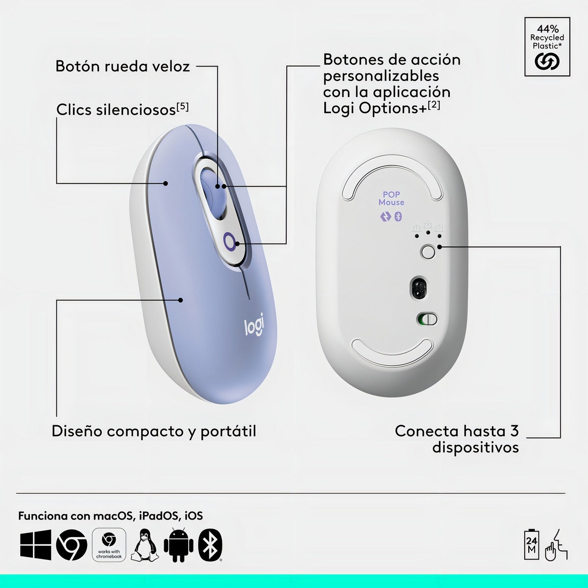 Kit Teclado Y Mouse Logitech Pop Icon Español Lila