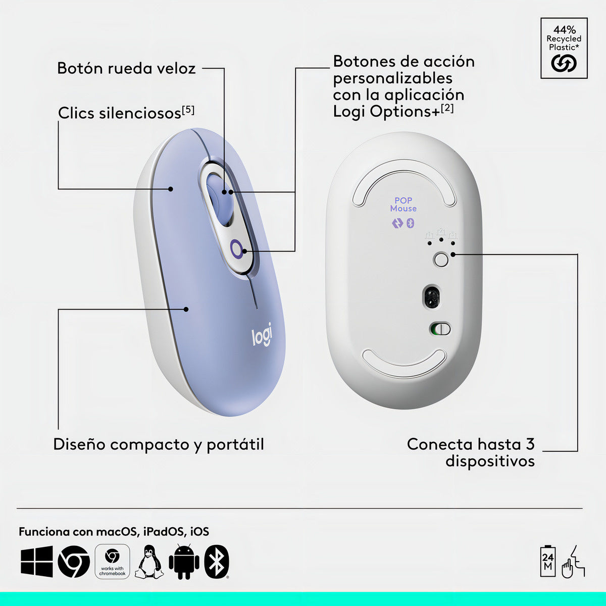 Kit Teclado Y Mouse Logitech Pop Icon Español Lila